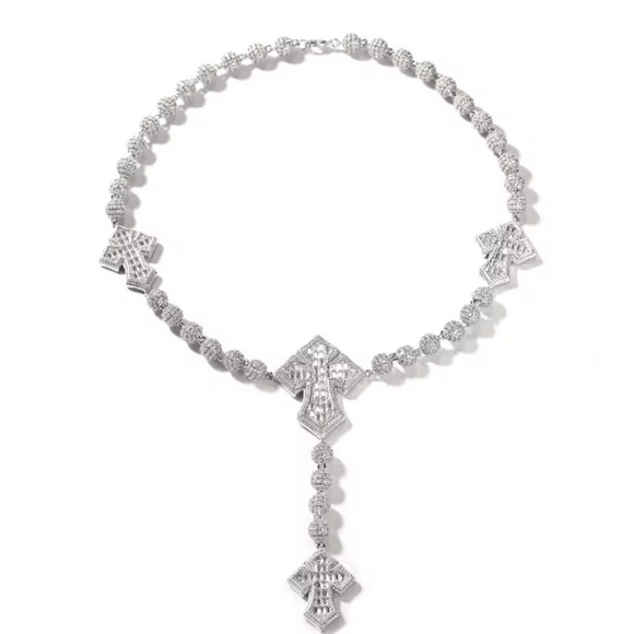 media_57cf297a-3404-48da-aab3-  Beaded 3 cross  Silver Necklace 16 inch